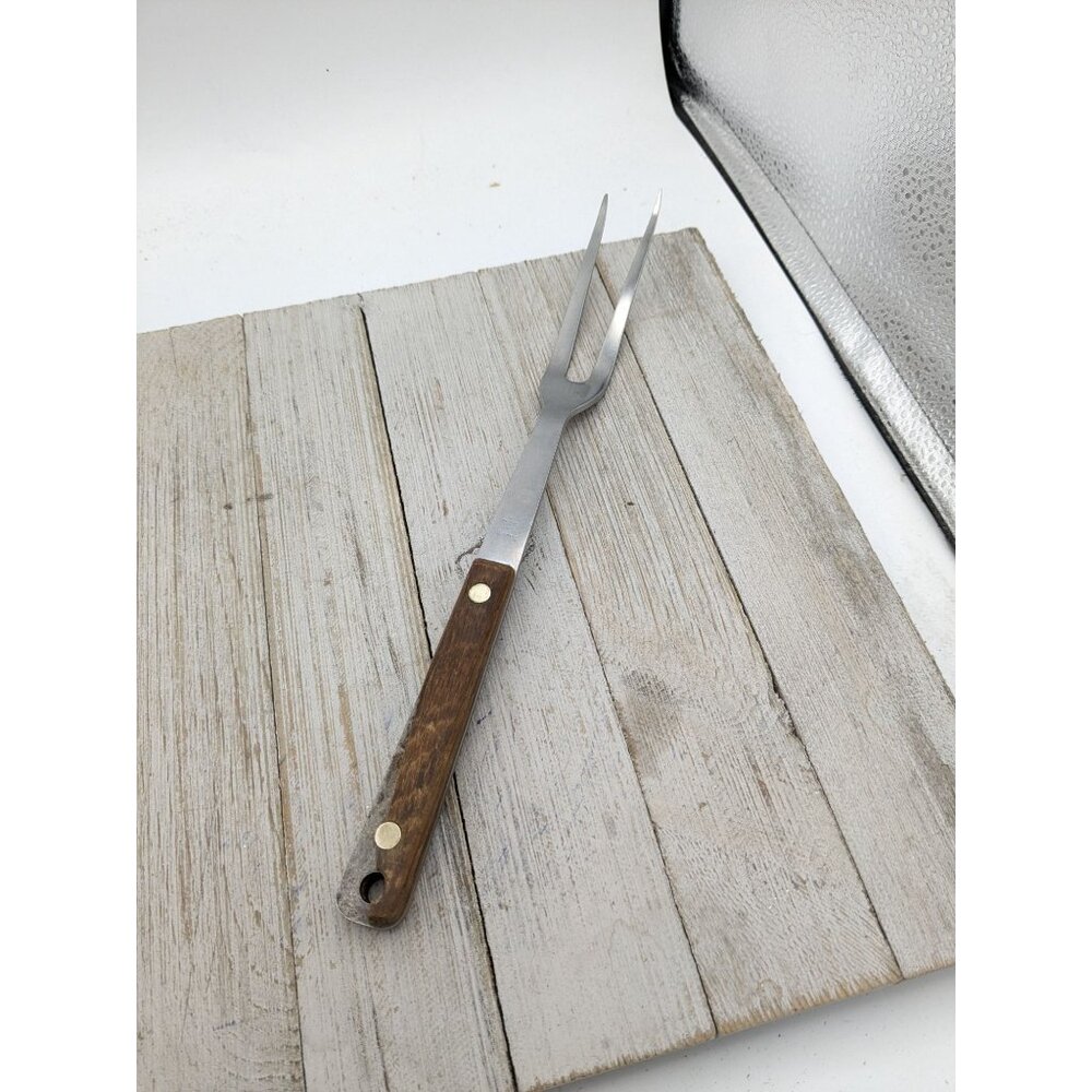 Vintage Maid of Honor Meat Fork Wooden Handle Utensil 11 3/4"